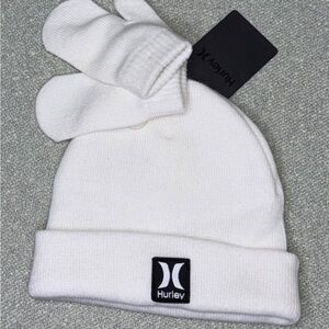 Boys Toddler Hurley Set Classic Ivory Knit Beanie and Mitten Set New